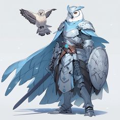 Bird Humanoid, Paladin Dnd, Winter Character, Owl Character, Ranger Dnd, Dnd Paladin, Steampunk Animals, Alien Concept Art