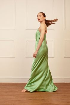 Audrey Dress, Satin Silk, Apple Green