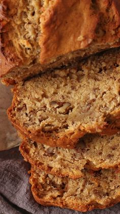 slices of banana bread stacked on top of each other