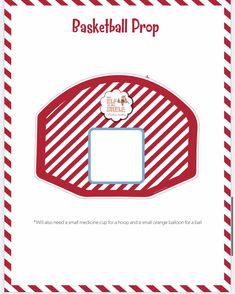 a basketball hoop is shown in red and white with the words basketball prop on it