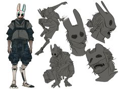 an image of some character designs for the animated movie rabbit man, with different poses and expressions