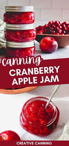 canning cranberry apple jam with text overlay