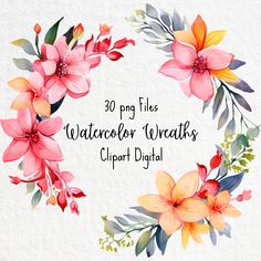 watercolor floral wreath clipart digital graphic example for use in projects like paper crafts