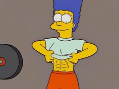 the simpsons is standing in front of a barbell with his hands on his hips