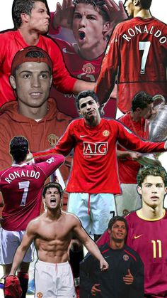 the collage shows many different soccer players