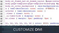 a computer screen with the words customize divi in red and blue on it