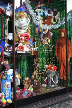 a window display with many items in it