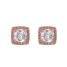 Rose Gold Cry Er CZ Square 11mm Rose Gold Cubic Zirconia Earrings With Halo Setting, Rose Gold Halo Setting Cubic Zirconia Earrings, Rose Gold Crystal, Gold Crystal, Crystal Earrings, Cubic Zirconia, Rose Gold, Square, Crystals