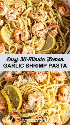 easy shrimp pasta with lemons and parmesan cheese