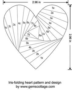 a heart shaped paper pattern with measurements