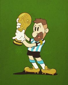 a cartoon character holding up a soccer ball