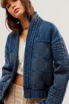 In The Clouds Quilted Jacket | Free People Casual Relaxed Fit Cropped Winter Jacket, Oversized Quilted Cotton Outerwear, Oversized Quilted Long Sleeve Outerwear, Oversized Quilted Outerwear With Long Sleeves, Relaxed Fit Long Sleeve Quilted Jacket For Spring, Oversized Quilted Long Sleeve Jacket, Oversized Long Sleeve Quilted Jacket For Fall, Oversized Embroidered Outerwear For Fall, Oversized Quilted Jacket With Long Sleeves For Fall