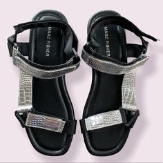 Marc Fisher Keiki Platform Sandal. New With Out Box 07.388 Trendy Adjustable Silver Sandals, Trendy Silver Adjustable Sandals, Adjustable Silver Leather Sandals, Trendy Silver Flat Sandals, Marc Fisher, Platform Sandals, Women's Shoes Sandals, Black Silver, Shoes Sandals