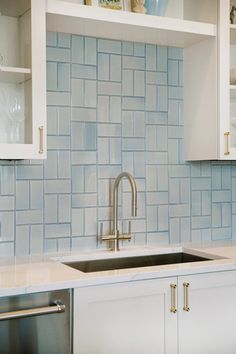 51 Kitchen Backsplash Ideas for Every Kind of Aesthetic | Architectural Digest Home Building Ideas, Off White Cabinets, Stone Backsplash Kitchen, Blue Subway Tile, Blue Backsplash, Kitchen Backsplash Ideas, Artistic Tile