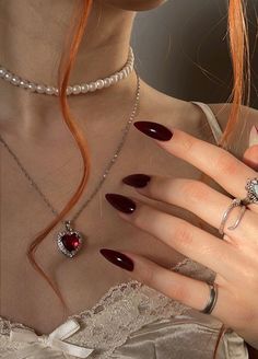 Nails And Rings, Dark Red Nails, Jelly Nails, Beach Nails, Nail Trends, Winter Nails, Red Nails