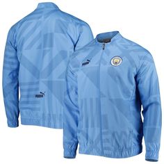 Train like your favorite Manchester City players while wearing this Pre-Match Training jacket from Puma. It is a full-zip, lightweight top that features raglan sleeves for increased mobility and comfortability. The heat-sealed graphics on top of the sublimated design make this the perfect option to show your support for the Manchester City. Machine wash with garment inside out, tumble dry low Sublimated design Brand: Puma Locker loop Raglan sleeves Imported Heat-sealed graphics Full-zip Full Zip Manchester City Players, Wind Jacket, Training Tops, Puma Mens, Lightweight Tops, Jackets Online, Mens Outerwear, Short Jacket, Manchester City