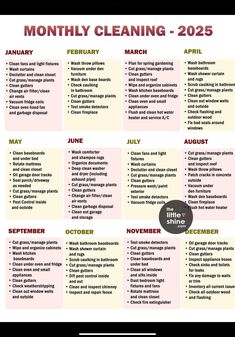 the month's cleaning schedule is shown