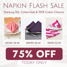 an advertisement for napkin flash sale with pink and white paper folded in different shapes, sizes and colors