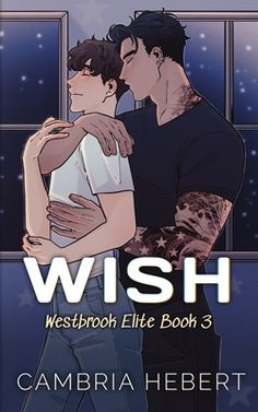 a man and woman hugging each other in front of a window with the words wish on it