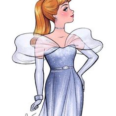 a drawing of a woman in a blue dress with wings on her head and arms behind her back