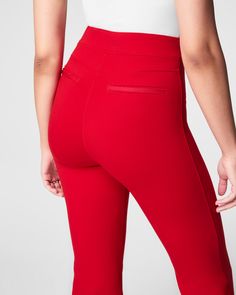 This smoothing pant comes in our premium ponte fabric with targeted compression built in, powered by SPANX CoreSure Tech™. With comfortable 4-way stretch, these curve-hugging flares provide the PerfectFit, every time. All you have to do is simply pull them on. No zippers, no buttons, and no pockets (so no bulk!) at the hips—all for the ultimate smoothing effect. | Spanx Women's SPANXsmooth PerfectFit Ponte Flare Pant Sporty Fitted Elastane Pants, High Waist Elastane Pants With Contoured Waistband, Compressive Leggings For Workwear, Compressive Elastane Leggings For Work, Compressive Elastane Pants, Fitted Athleisure Ankle-length Pants, Fitted Ankle-length Athleisure Bottoms, High Stretch Elastane Pants With Contoured Waistband, Modern Stretch Activewear