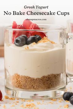 no bake cheesecake cups with berries and blueberries