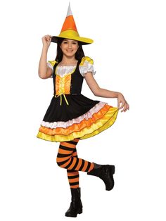 Your little girl can dress up as her favorite Halloween candy when you give her this Girl's Little Miss Candy Corn Classic Costume! In this candy corn costume with its trademark stripes, she's going to look like she's one of the pieces of candy waiting to be given out to kids on Halloween! When she comes home with a whole bag full of the same candy she's just dressed up as for the whole night, she'll be able to look back on her best Halloween ever! Corn Costume, Candy Corn Costume, Candy Corn Witch, Miss Candy, Dress Tights, Popular Costumes, Mens Fashion Business Casual, Theatre Costumes, Toddler Costumes