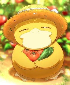 a cartoon character wearing a sombrero and holding a tomato