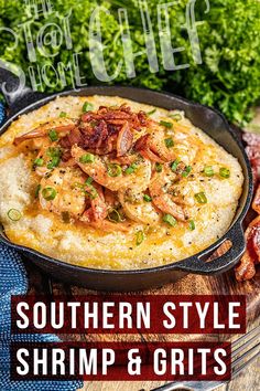 This image contains: A skillet of southern style shrimp and grits with fresh ingredients on the side Best Shrimp And Grits Recipe, Easy Shrimp And Grits, Southern Shrimp And Grits, Shrimp N Grits Recipe, Cheesy Grits, Grits Recipe, Southern Recipes Soul Food, Shrimp And Grits, Shrimp Recipes For Dinner