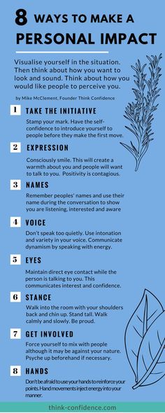 a blue poster with the words 8 ways to make a personal impact on it's side