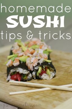 sushi tips and tricks on a cutting board with chopsticks