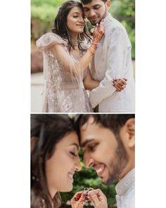 two different shots of a bride and groom