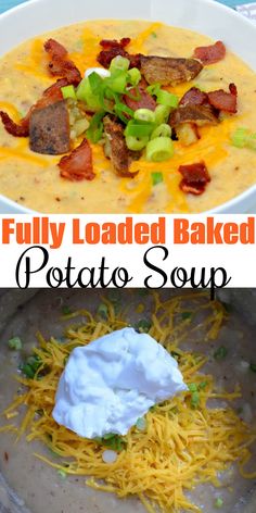 Fully Loaded Baked Potato Soup is kicked up a notch by adding crispy potato skins. Easy to make and always a favorite. A favorite fall and winter soup recipe. Twice Baked Potato Soup, Potato Skins Easy, Fully Loaded Baked Potato, Loaded Baked Potato Soup Recipe, Crispy Potato Skins, Baked Potato Soup Recipe, Potato Soup Easy, Winter Soup Recipe, Loaded Potato Soup