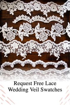 three white lace wedding veils with flowers and leaves on the side, in front of a