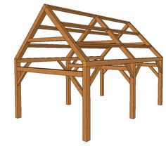 a wooden frame structure is shown with the top section cut out to look like it's being built