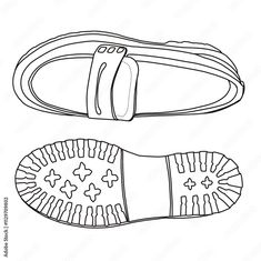 Women's Loafers Slip On Shoes Line art, Technical sketch hand drawing outline vector doodle top and bottom view isolated on white background for coloring page