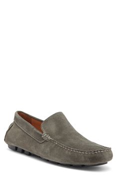 Simple and smart, this loafer made of soft leather features a classic moc toe and a segmented driving sole that puts traction under every step. Removable insole Slip-on style Leather upper and lining/rubber sole Imported Driving Loafers, Soft Leather, Rubber Sole, Leather Upper, Loafers, Slip On, Nordstrom, Grey, Leather