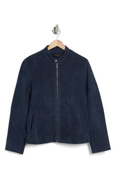 A lean, modern cut adds high-caliber style to this racer jacket shaped from soft and supple suede. Front zip closure Band collar Long sleeves 100% leather Professional leather clean Imported Racer Jacket, Collar Jacket, John Varvatos, Leather Cleaning, Band Collar, Nordstrom Rack, Nordstrom, Long Sleeves, Size Medium