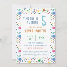 a birthday party card with confetti and dots