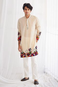 Embroidery Shirt Men, Fabric Illustration, Applique Art Deco, Beige Kurta, Man Dress Design, Fabric Paint Shirt