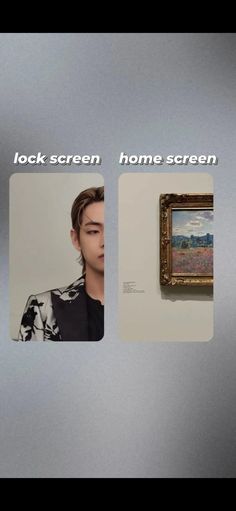 a man looking at an art piece with the words lock screen home screen