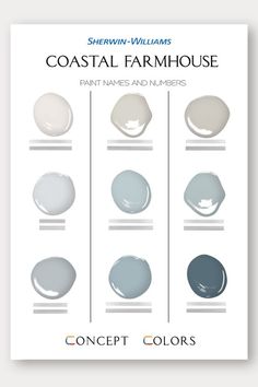 the poster for coastal farmhouse house paint names and numbers