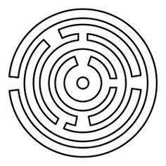 a black and white image of a circular maze on a white background with the word, `