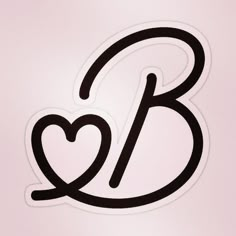 a sticker with the letter b in black on a light pink background that is shaped like a heart