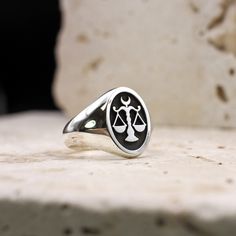 Libra Signet Ring Birthdates - 23rd September - 22nd October Element - Air Libra is the seventh sign of the Zodiac and is symbolised by the balancing scales, representative of equilibrium and justice.  Libras are characterised by fair judgement, originality, compassion and understanding.  Solid Sterling Silver Ring Face - 15x11mm Height off finger - 2.3mm Thickness of band - 1.8mm Personalise this ring with an inner inscription up to 25 characters.  Please allow 10 days for the creation of your Anchor Rings, Astrology Jewelry, Gold Satin, Zodiac Jewelry, Style Expert, Star Signs, Signet Ring, Beautiful Rings, Sterling Silver Rings