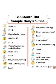 two month old sample daily routine for babies and toddlers with the text, 2 month old