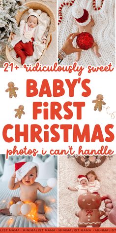 baby's first christmas photos with text overlay