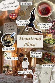 Menstrual Phase Vision Board, Collage, Wallpaper Insta: @caleeshea Cycle Syncing Aesthetic, Literal Phase Food, Menstrual Cycle Phases Food, Vision Board Collage Wallpaper, Period Aesthetic, Cycle Health, Hormone Nutrition, Cycling Food