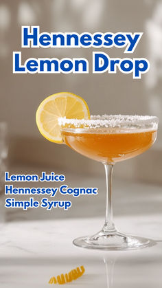 Hennessey Lemon Drop Hennessey Drink Recipes, Cocktail Drinks Aesthetic, Hennessy Drinks Recipes, Lemon Twist Garnish, Hennessy Cocktails, Mixed Drinks Alcohol Recipes, Cognac Cocktails, Hennessy Drinks, Lemon Drop Recipe