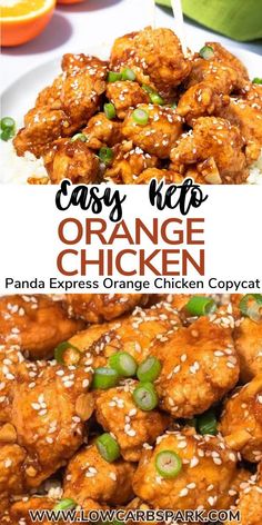 orange chicken with sesame seeds and green onions